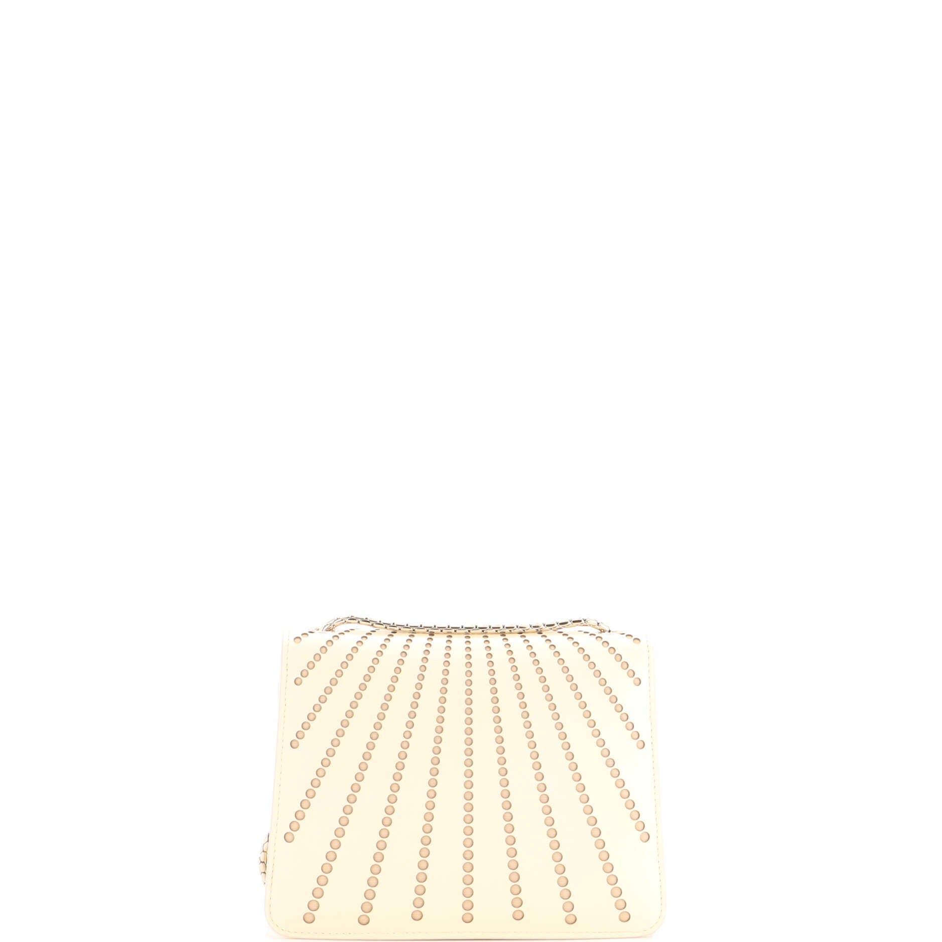 Serpenti Forever Square Shoulder Bag Laser Cut Leather Small, Alternate, color, White