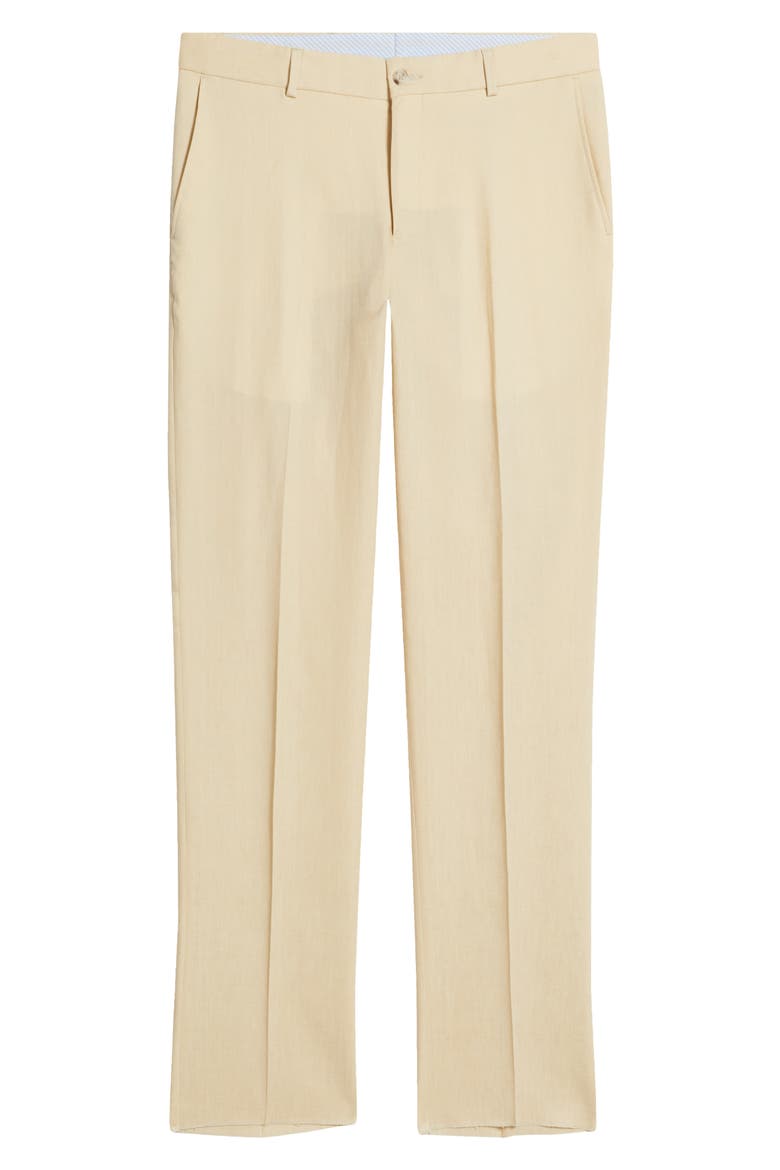 Flat Front Linen Pants, Alternate, color, BUTTER
