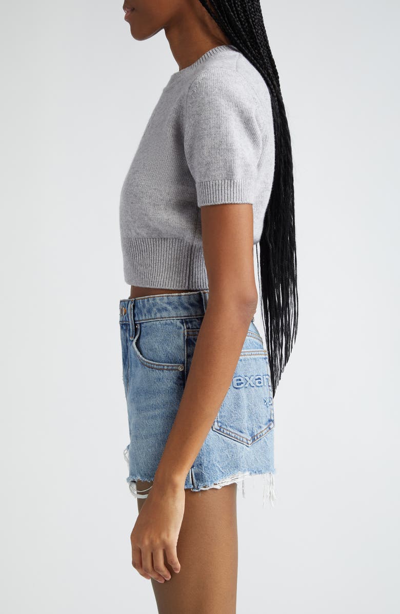 Alexander Wang Embossed Logo Short Sleeve Crop Cotton & Wool Sweater, Alternate, color, 