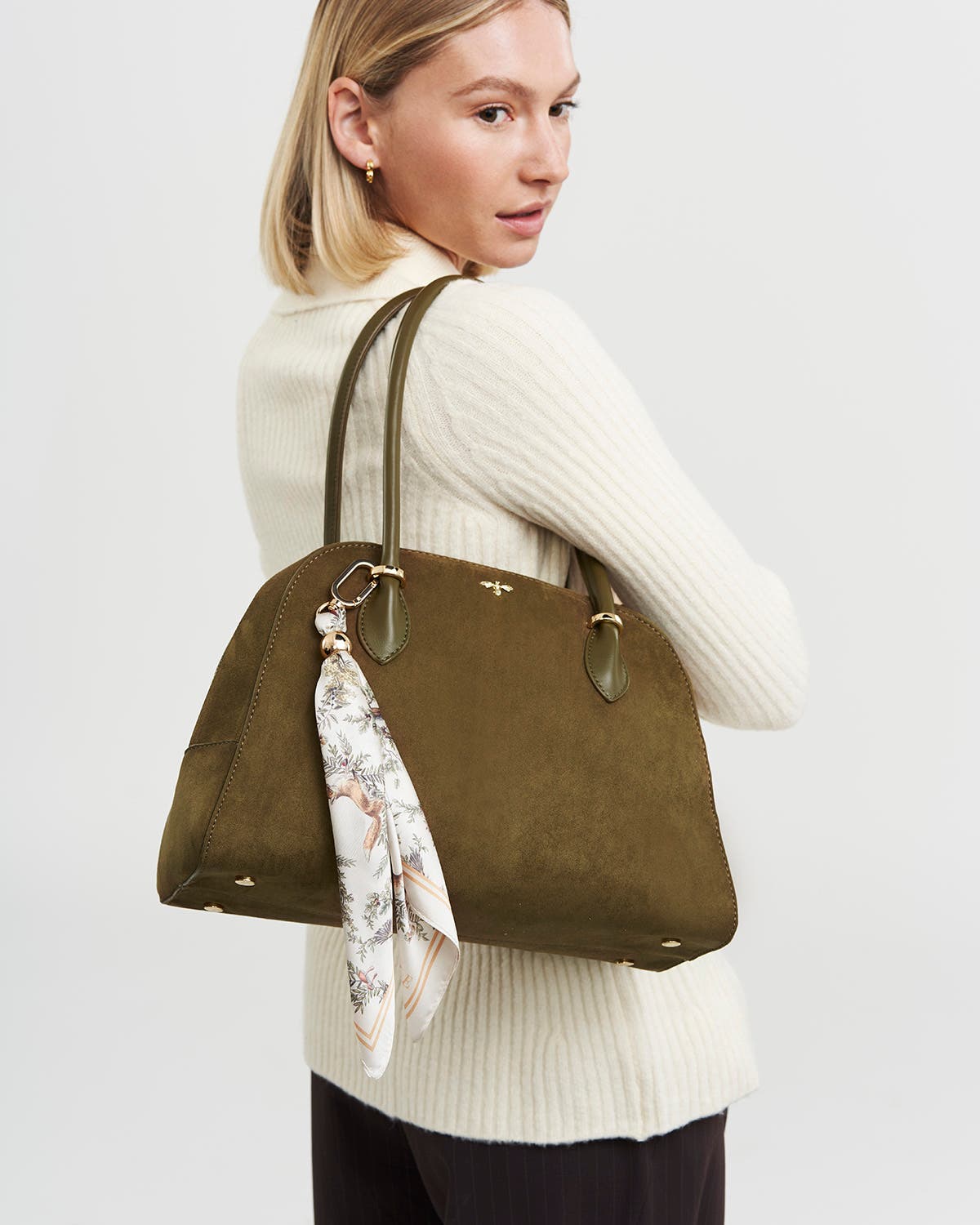 Amelia Faux Suede Shoulder Purse, Alternate, color, Khaki
