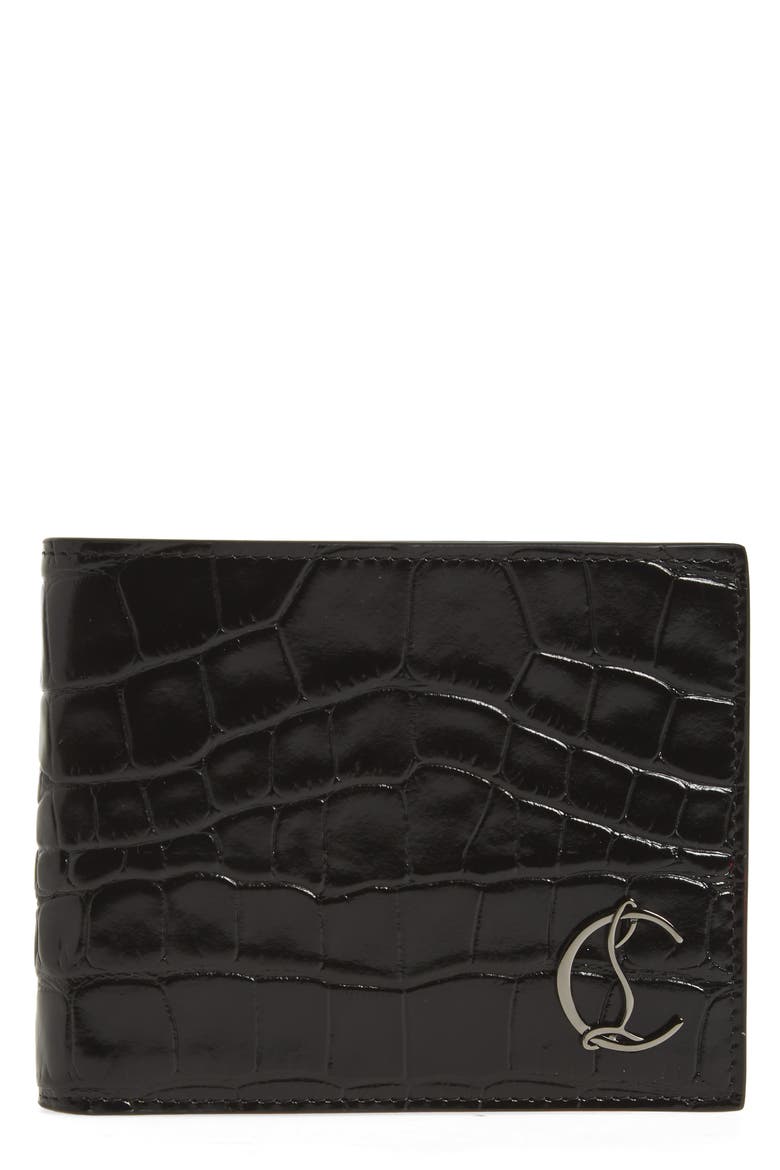 Coolcard Croc Embossed Leather Wallet, Main, color, BLACK/ GUN METAL