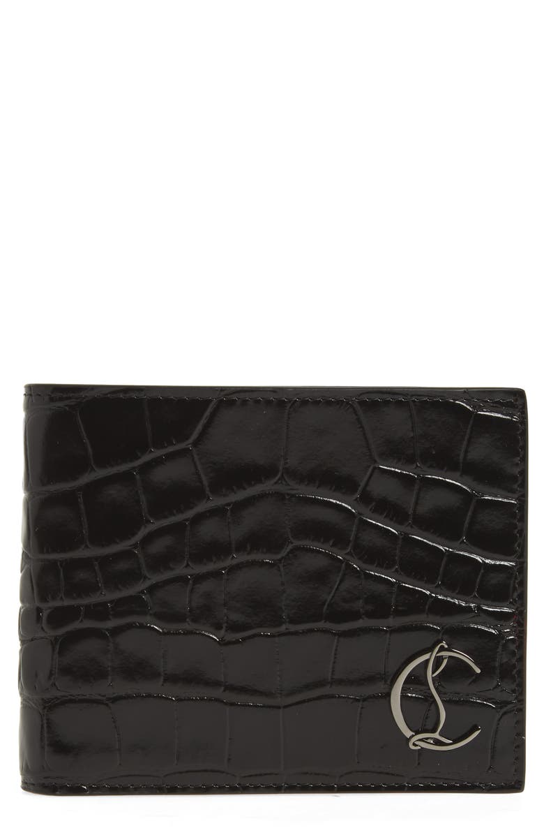 Christian Louboutin Coolcard Croc Embossed Leather Wallet, Main, color,