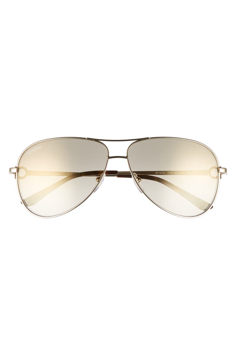 Salvatore Ferragamo Gancio 62mm Aviator Sunglasses, Alternate, color, SHINY GOLD
