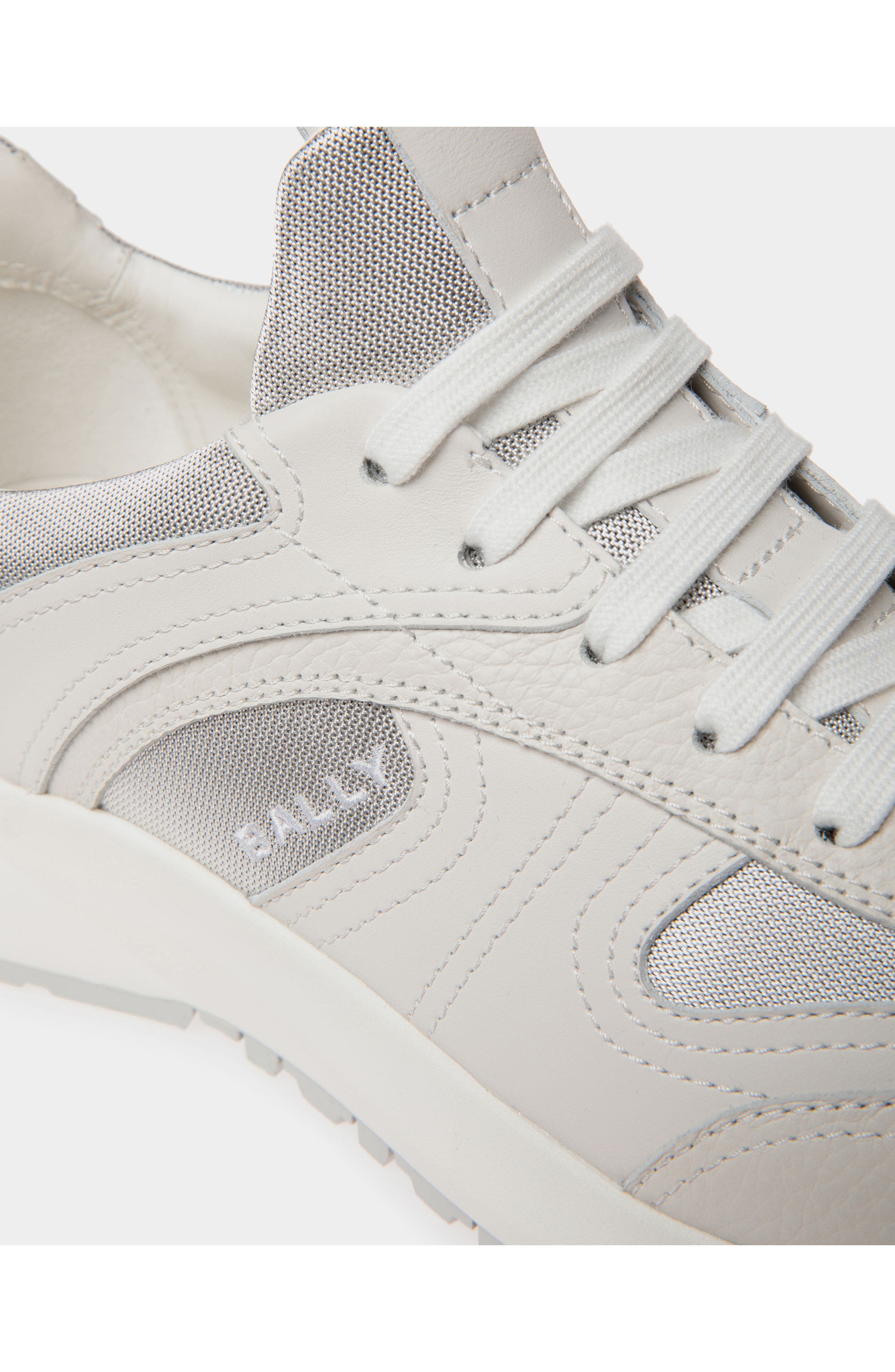 Bally Outline Sneaker In Leather And Nylon, Alternate, color, White