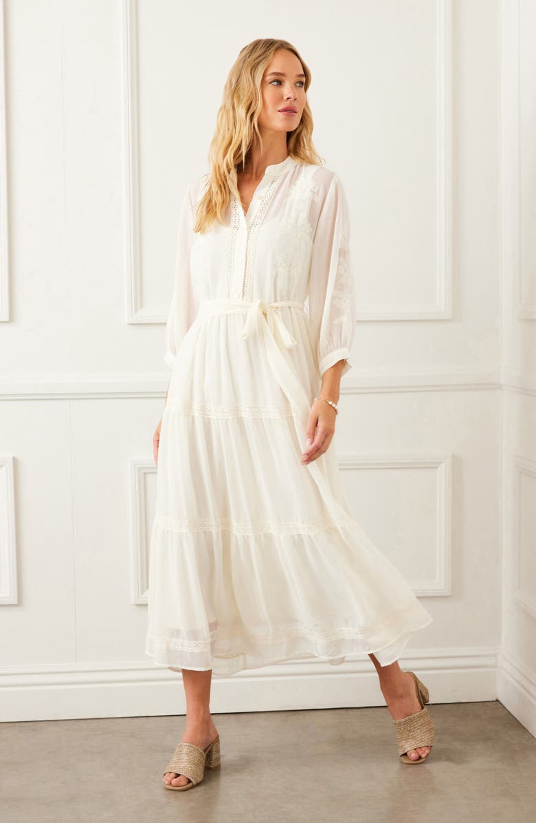 Karen Kane Tiered Embroidered Shirtdress, Alternate, color, Off White