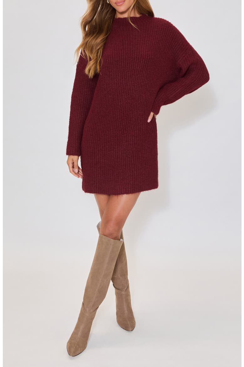 About Town Long Sleeve Rib Sweater Dress, Main, color, BURGUNDY