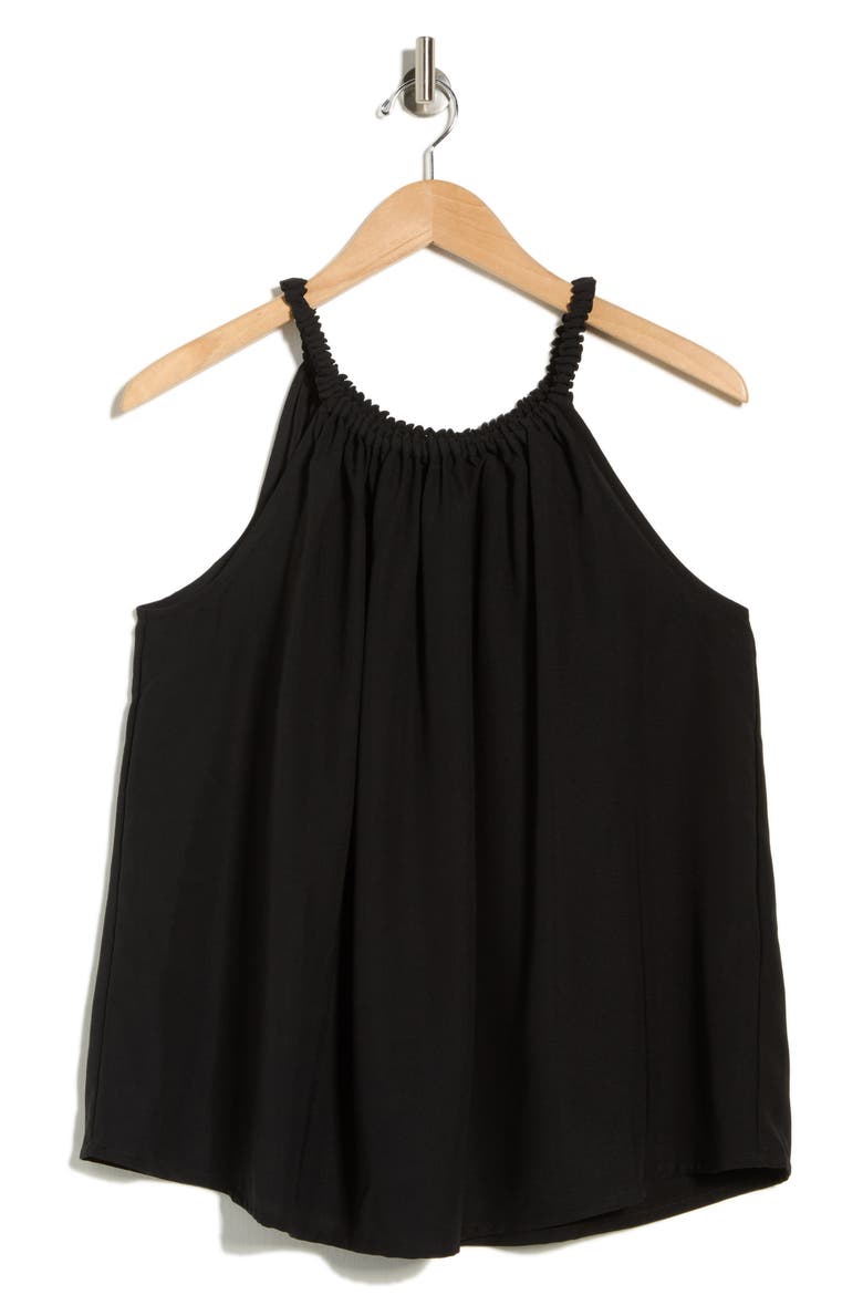 Ruched Neck Tank, Alternate, color, BLACK