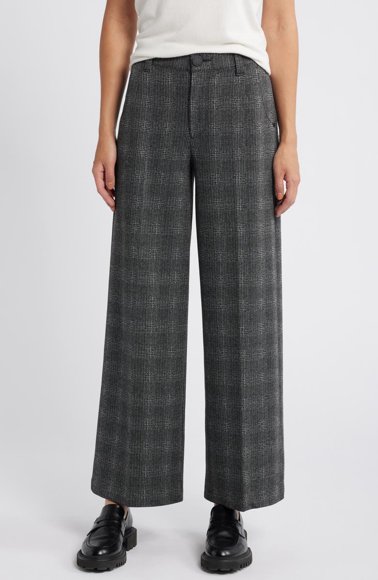 Wit & Wisdom Whitney 'Ab'Solution Skyrise Plaid Wide Leg Trousers, Main, color, Charcoal Black