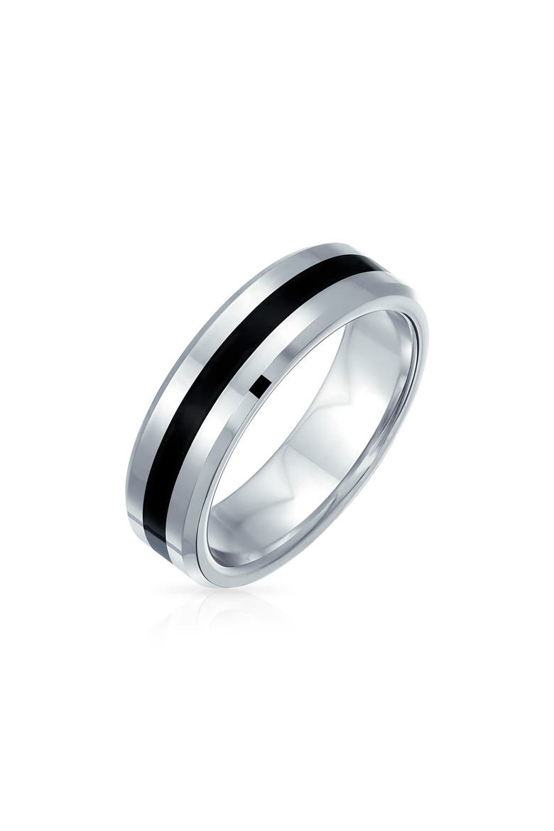 Men's Two-Tone Stripe Titanium Band Ring, Main, color, SILVER