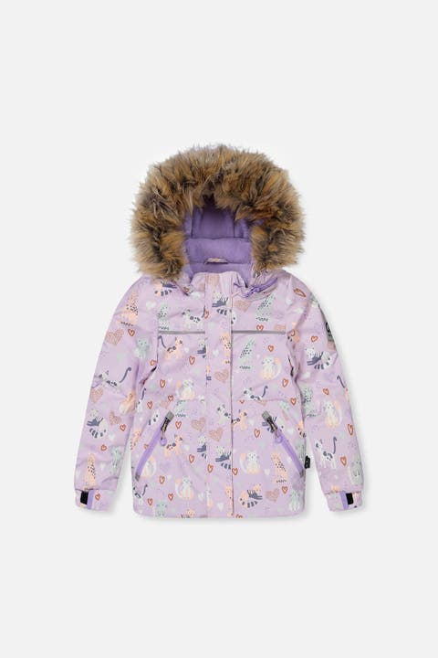Discover Cats Faux Fur Hood Jacket & Suspender Pants Two Piece Snowsuit
