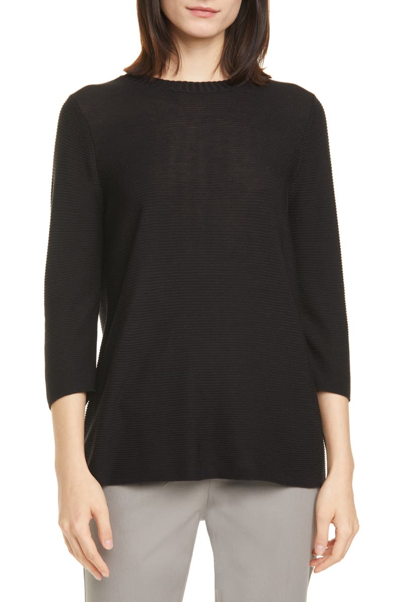 Eileen Fisher Horizontal Ribbed Crewneck Sweater, Main, color, 