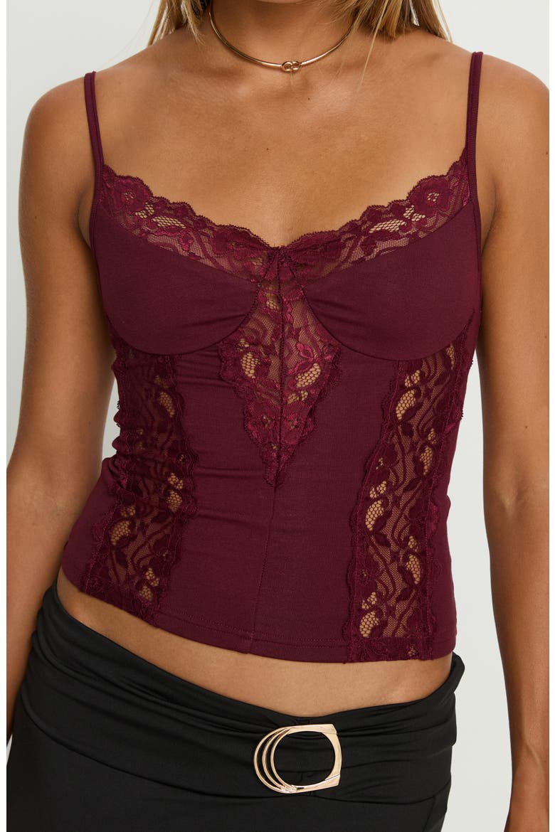 Rhiara Lace Trim Camisole, Alternate, color, CHERRY