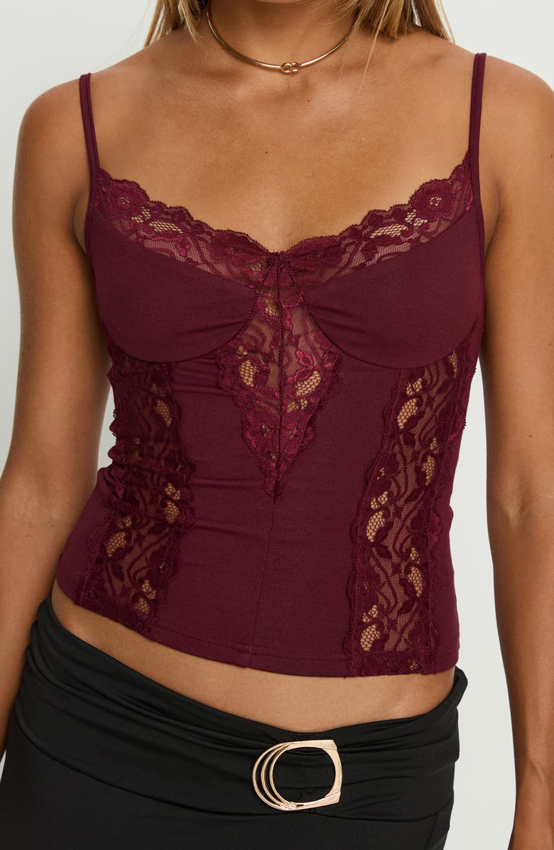 Princess Polly Rhiara Lace Trim Camisole, Alternate, color, Cherry