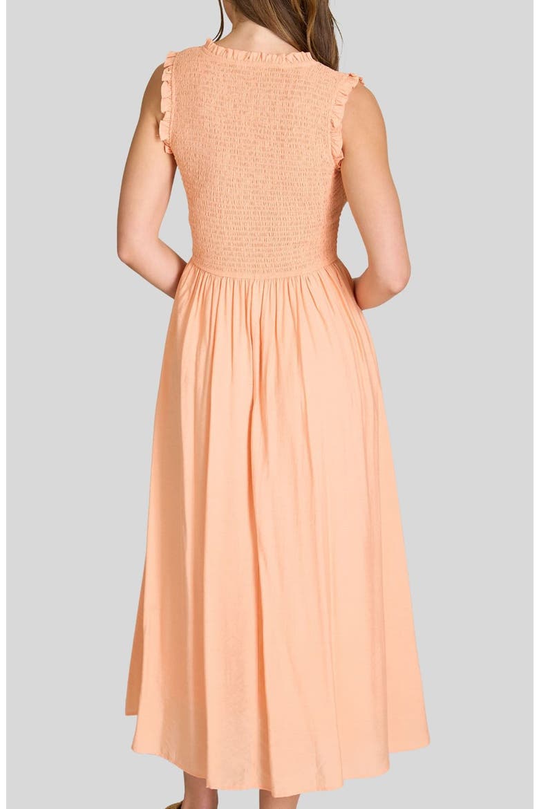 Smocked Midi Dress, Alternate, color, LIGHT ORANGE
