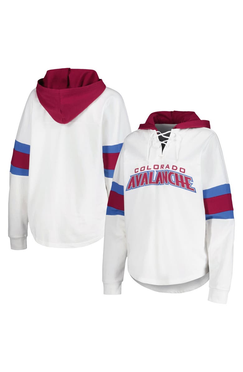 G-III 4HER BY CARL BANKS Women's G-III 4Her by Carl Banks White/Burgundy Colorado Avalanche Goal Zone Long Sleeve Lace-Up Hoodie T-Shirt, Alternate, color, White