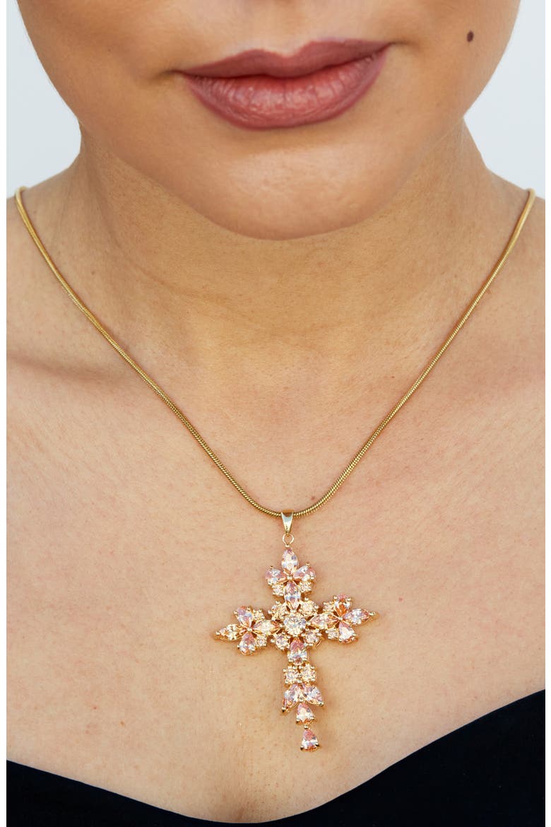 Cubic Zirconia Large Cross Pendant Necklace, Alternate, color, YELLOW