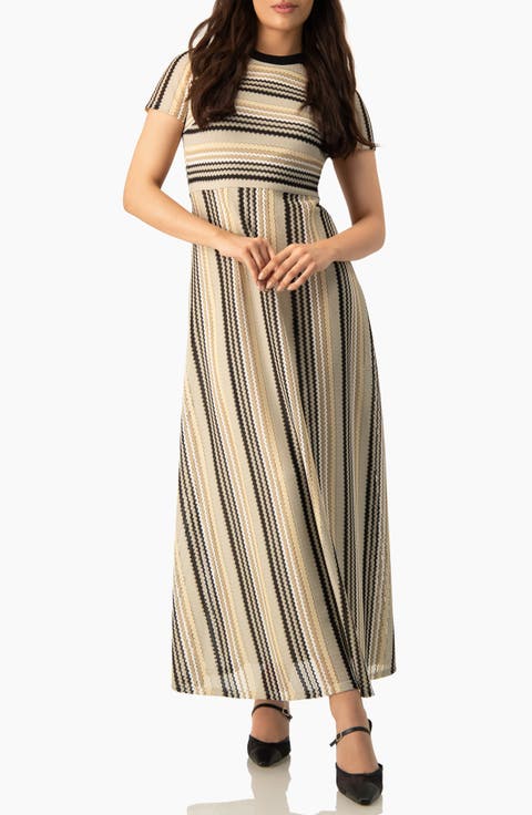 Chevron Stripe Crochet Knit Maxi Dress