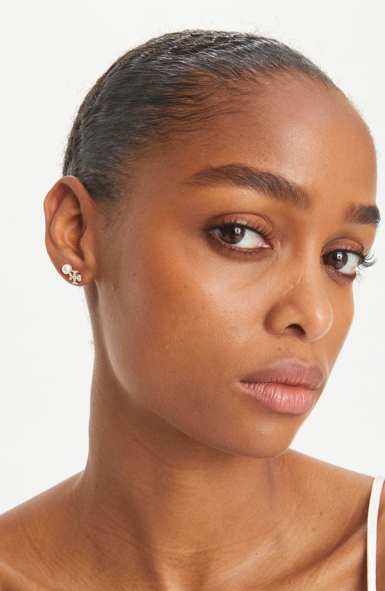 Tory Burch Kira Set of 3 Stud Earrings, Alternate, color, Tory Gold / Crystal / Pearl