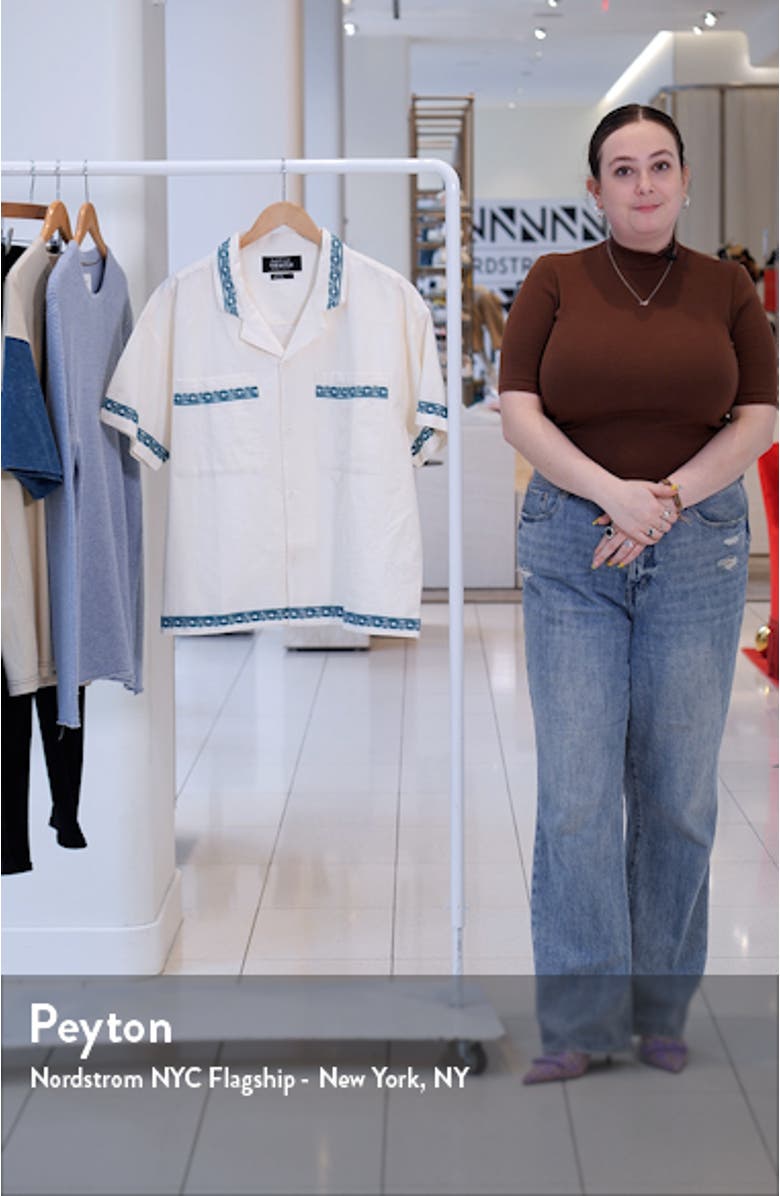 Embroidered Short Sleeve Cotton & Linen Button-Up Shirt, sales video thumbnail