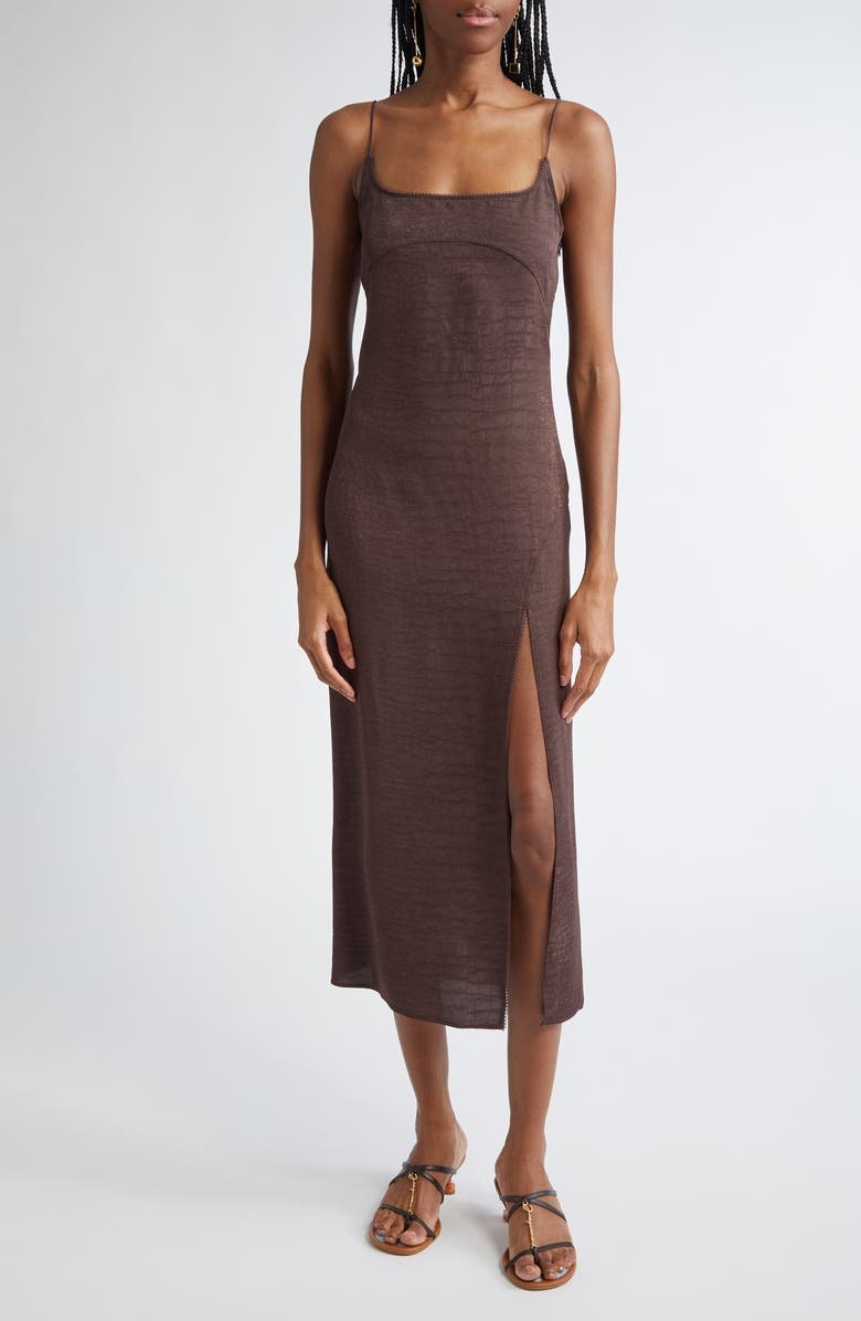 Jacquemus The Notte Charm Logo Crocodile Jacquard Midi Dress, Main, color,