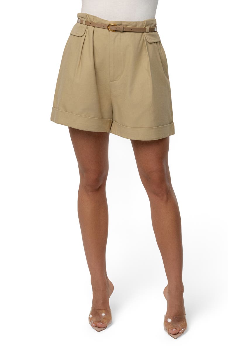 JLUXLABEL Belted Cotton Blend Cargo Shorts, Main, color, Beige