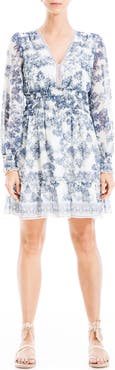 MAX STUDIO Long Sleeve Smocked Georgette Minidress