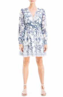 MAX STUDIO Long Sleeve Smocked Georgette Minidress