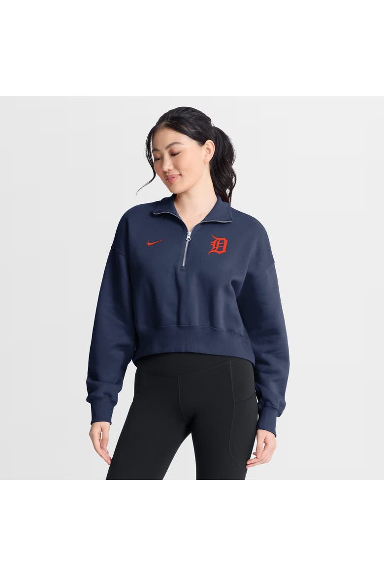 Women's Nike Navy Detroit Tigers Primetime Phoenix Fleece Half-Zip Sweatshirt, Main, color, Navy