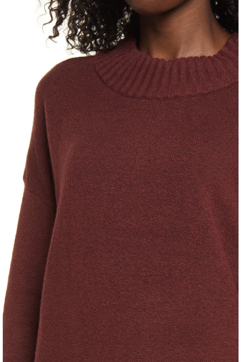 Easy Crewneck Long Sleeve Sweater Dress, Alternate, color, BURGUNDY PORT