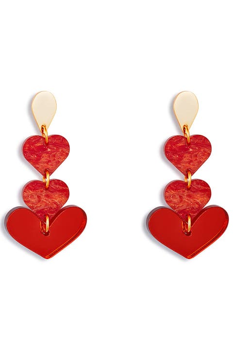 Heart Drop Earrings - Sienna Red
