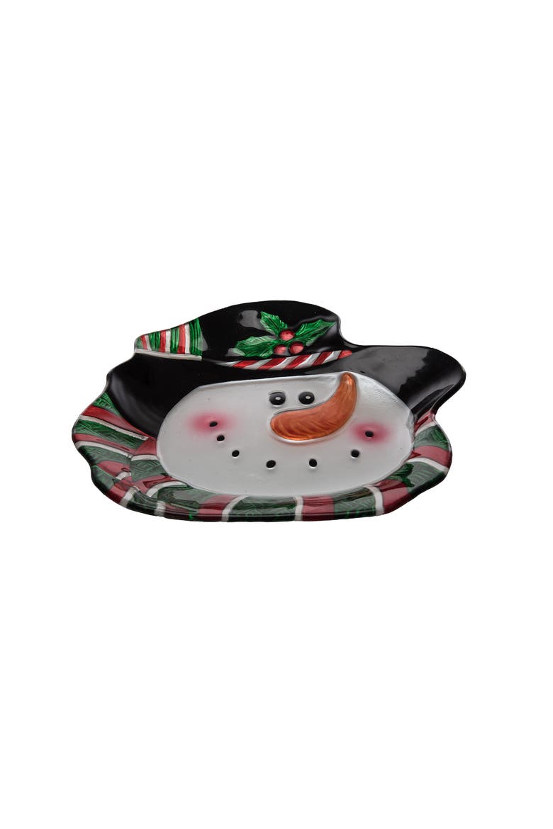 Holiday Snowman Glass Platter Festive Serving Tray for Christmas, Alternate, color, Multicolored