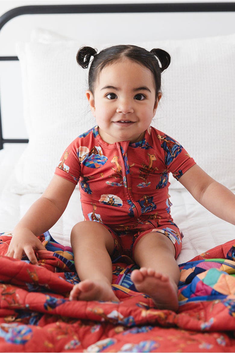 Llama Llama Red Pajama Zipper Shortie Romper, Alternate, color, Red