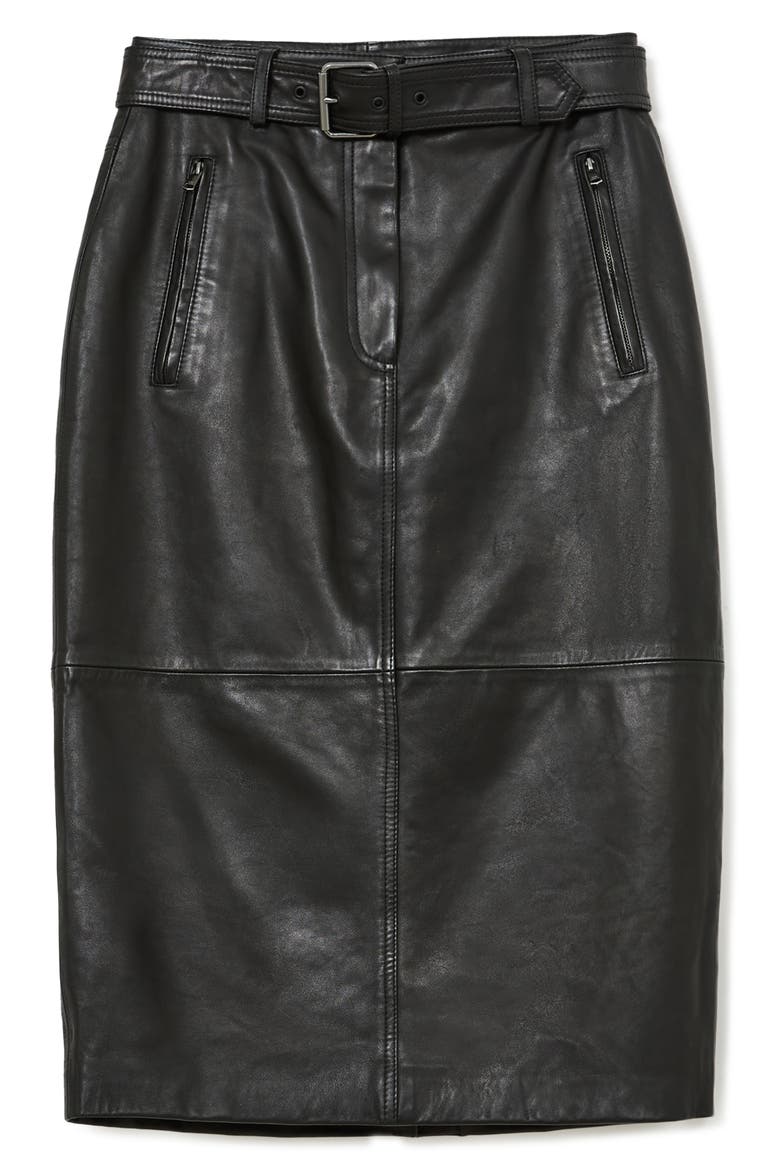 Neriah Leather Midi Skirt, Alternate, color, BLACK