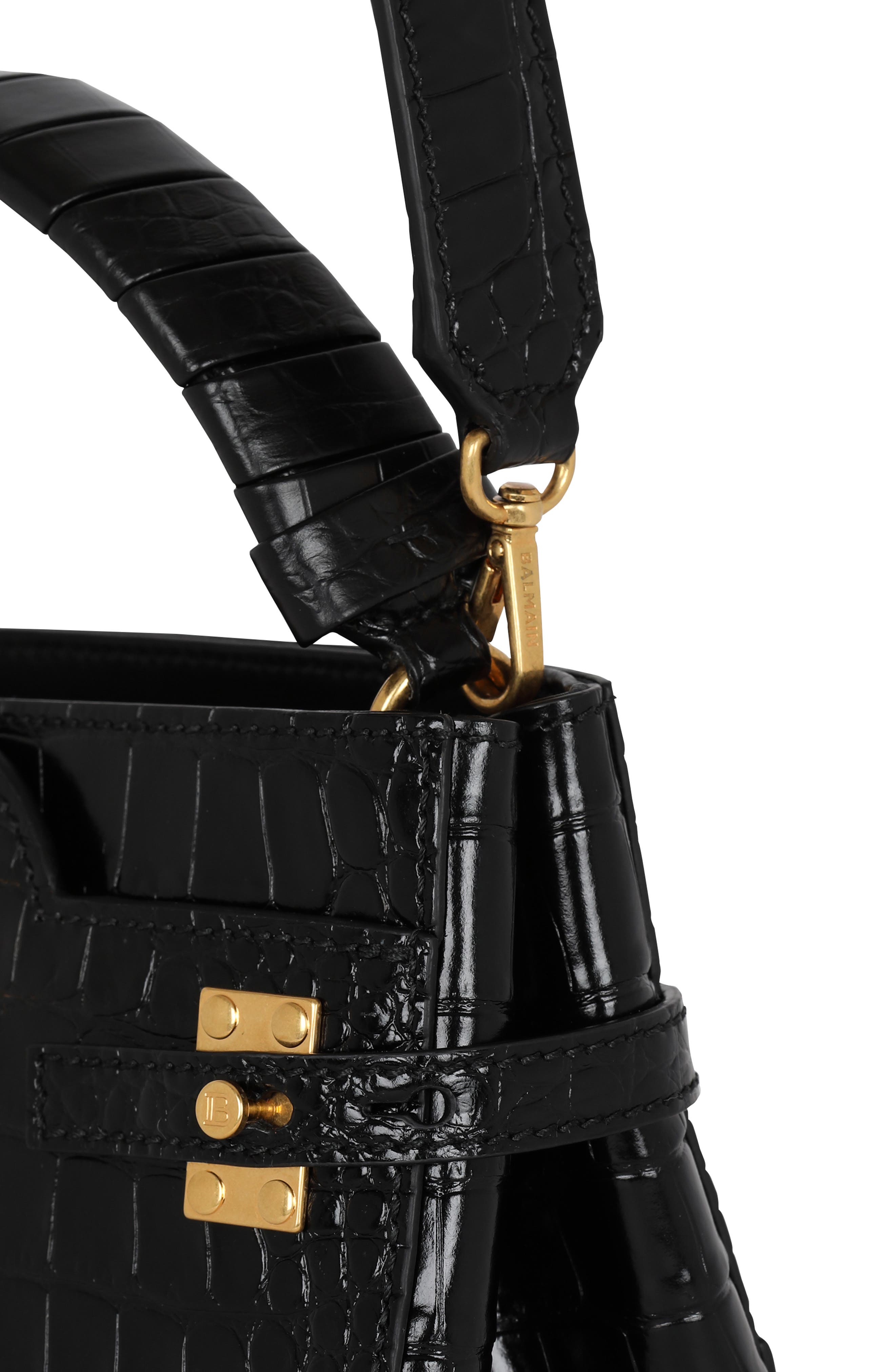 Balmain B-Buzz 23 Croc Embossed Leather Top Handle Bag, Alternate, color, 