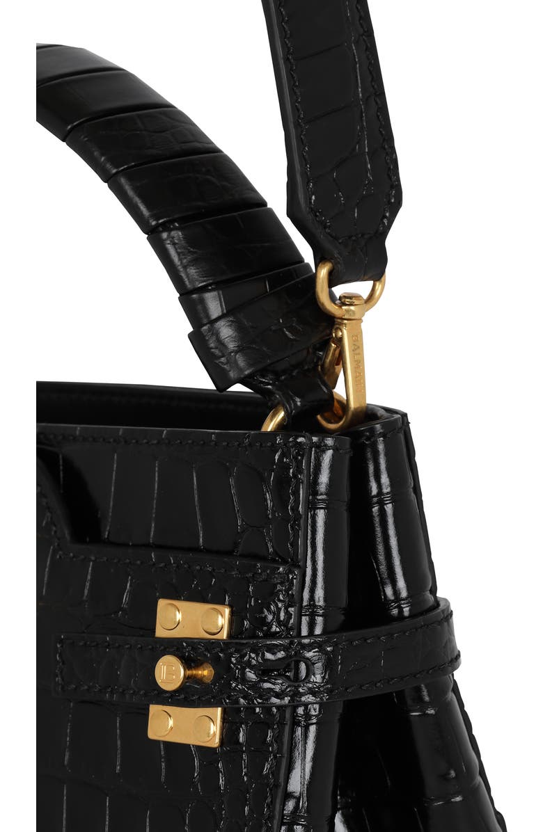 Balmain B-Buzz 23 Croc Embossed Leather Top Handle Bag, Alternate, color,