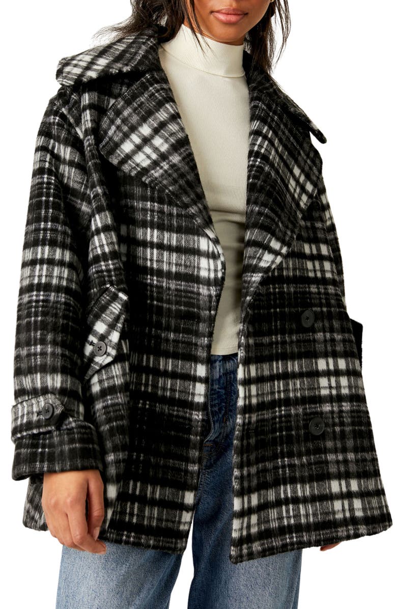 Free People Highlands Plaid Double Breasted Peacoat, Main, color, 