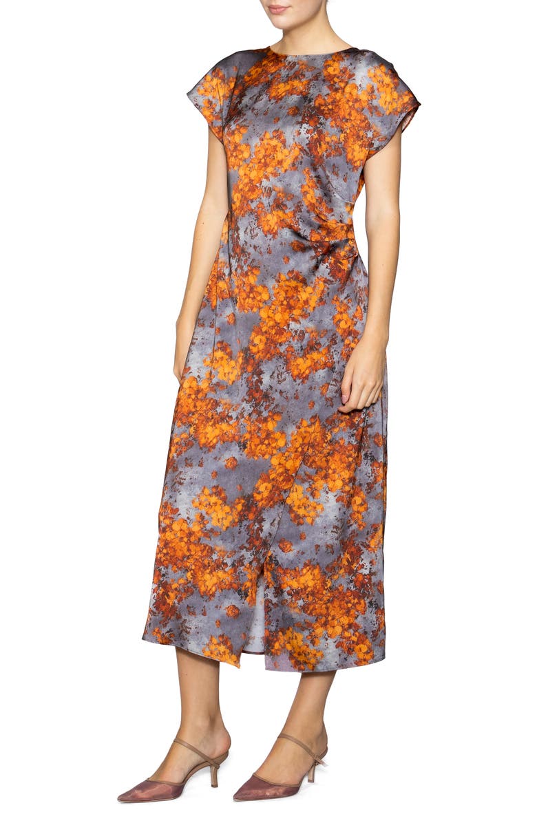 MELLODAY Floral Print Cap Sleeve Dress, Alternate, color, Grey/ Rust Abstract