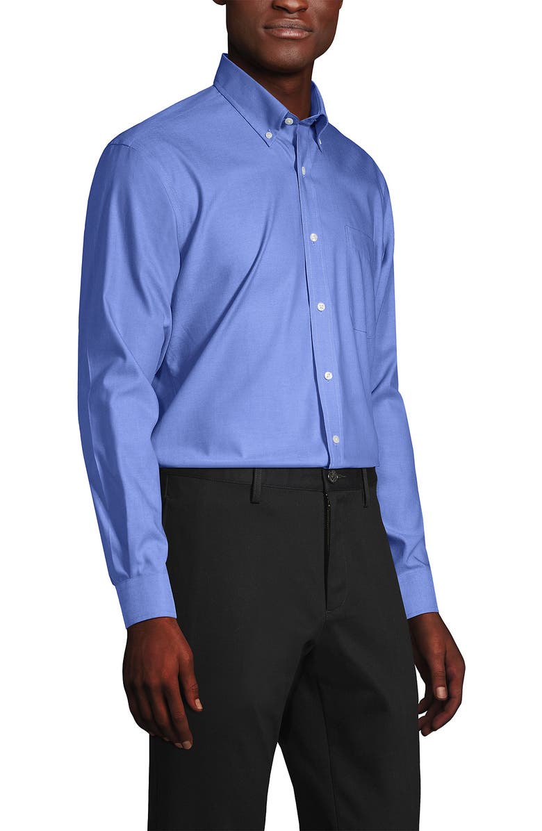 Lands' End School Uniform Tailored Fit No Iron Solid Supima Cotton Pinpoint Buttondown Collar Dress Shirt, Alternate, color, Light French Blue