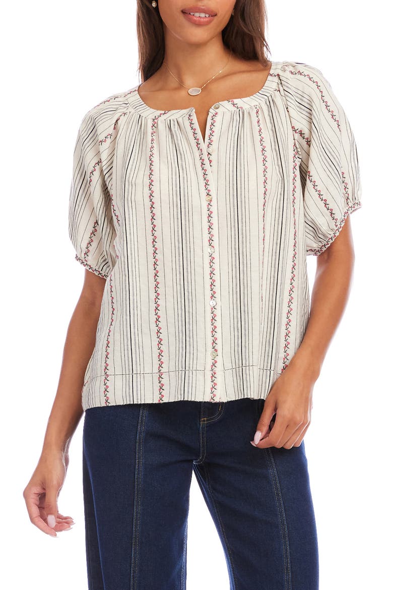 Stripe & Embroidery Peasant Top, Main, color, NATURAL