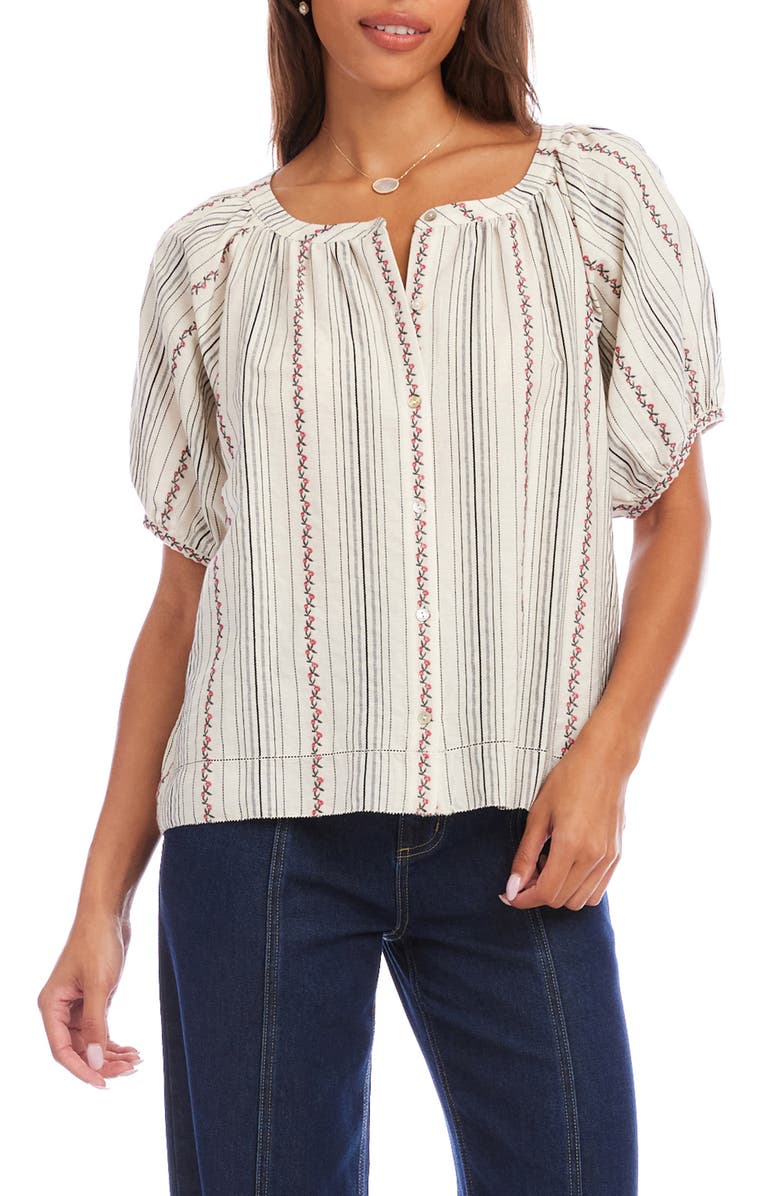 Karen Kane Stripe & Embroidery Peasant Top, Main, color, Natural