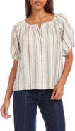 Karen Kane Stripe & Embroidery Peasant Top