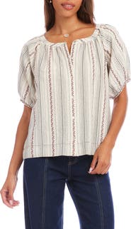 Karen Kane Stripe & Embroidery Peasant Top