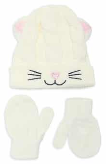 Baby Cable Knit Kitty Beanie & Mittens Set