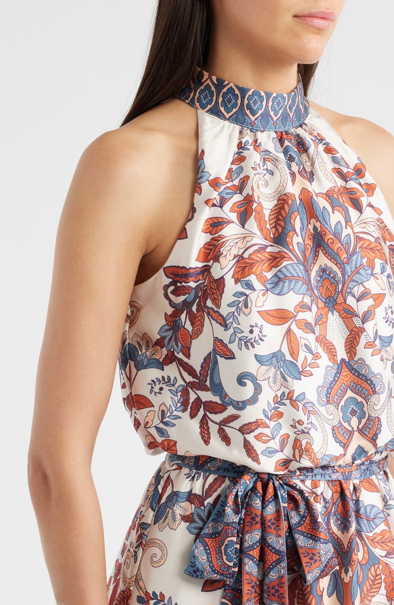 Julia Jordan Sleeveless Tiered Mock Neck Waist Tie Dress, Alternate, color, Ivory Multi