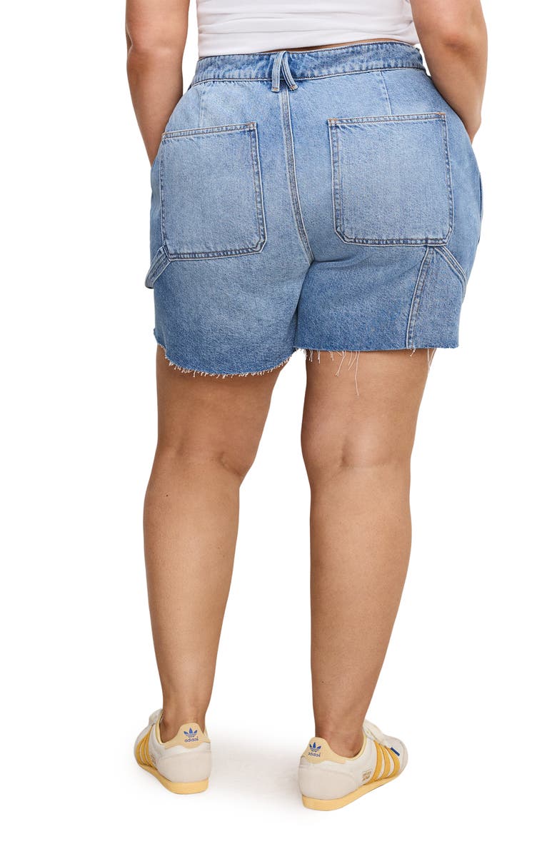 Good American Cutoff Carpenter Denim Shorts, Alternate, color, Indigo