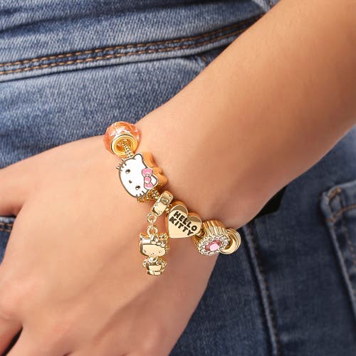Hello Kitty 7'' Fashion Charm Bead Bracelet In Gold