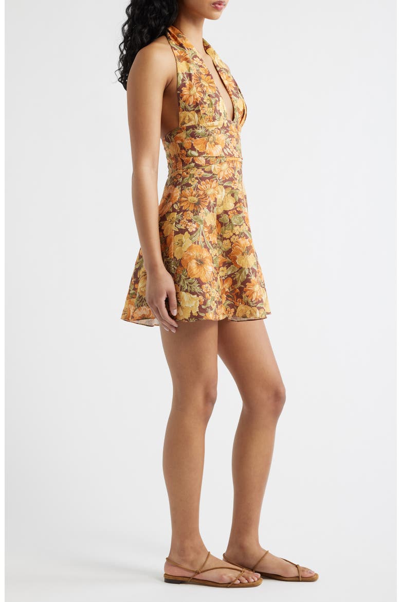 Bianca Floral Linen Halter Minidress, Alternate, color, CAMELLIA