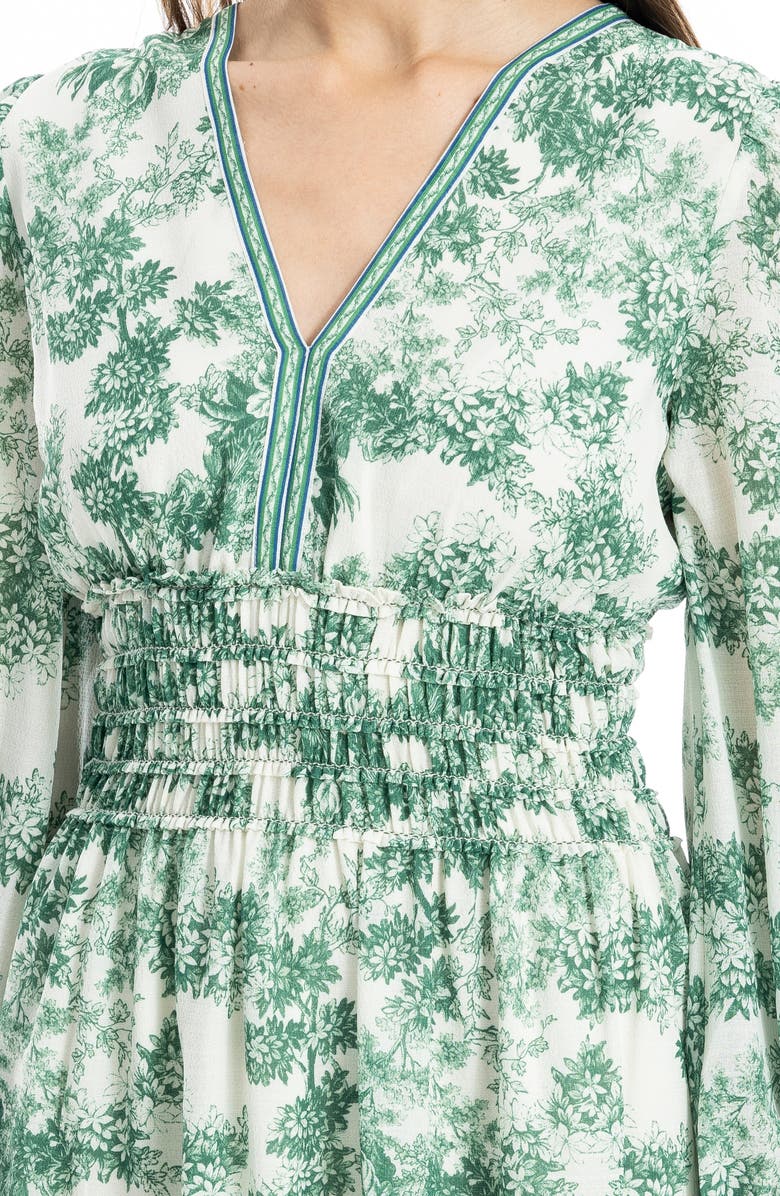 MAX STUDIO Long Sleeve Smocked Georgette Minidress, Alternate, color, Cream/ Mdw Sml Bnch Toile