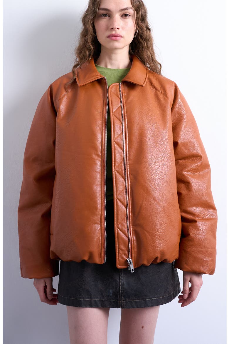 Oversize Faux Leather Jacket, Main, color, ORANGE