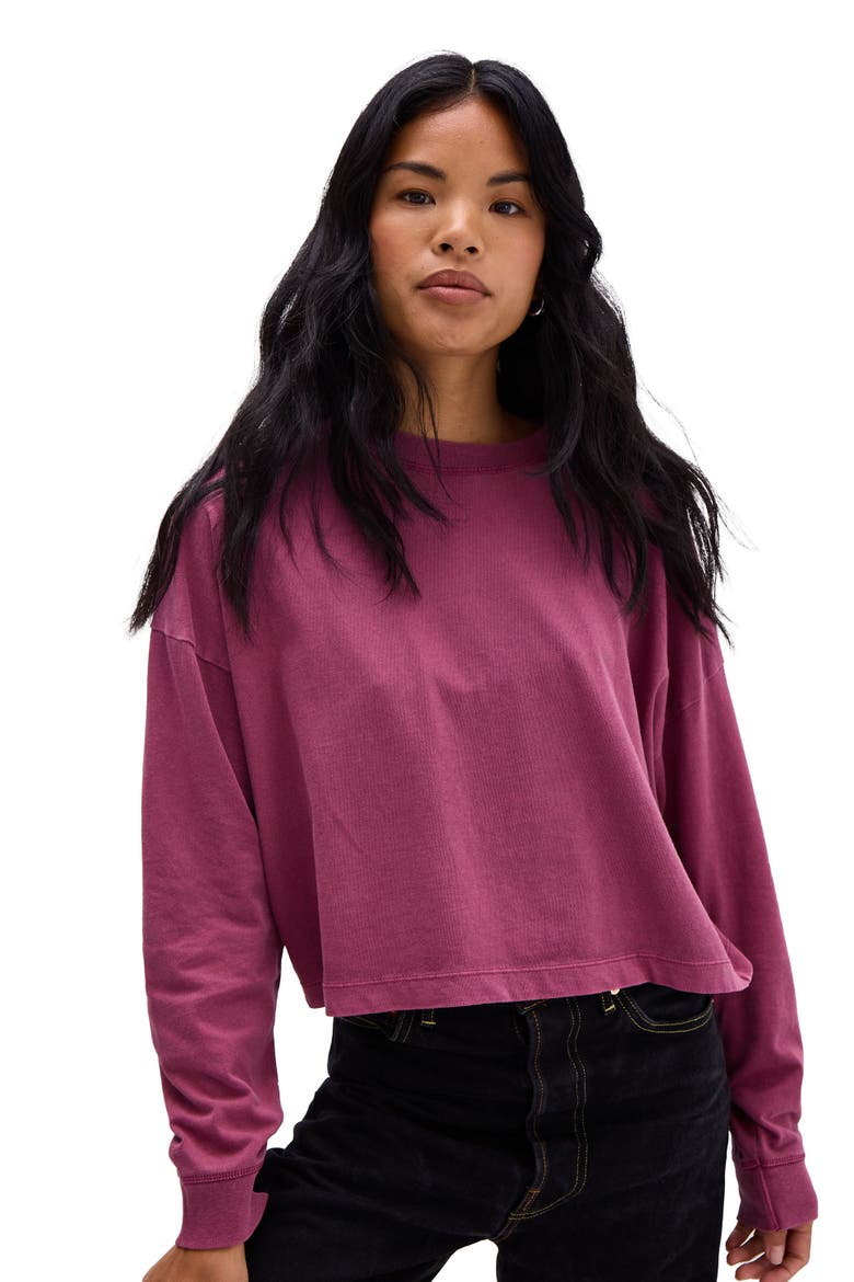 The Relaxed Crop Long Sleeve Tee, Main, color, Burgundy